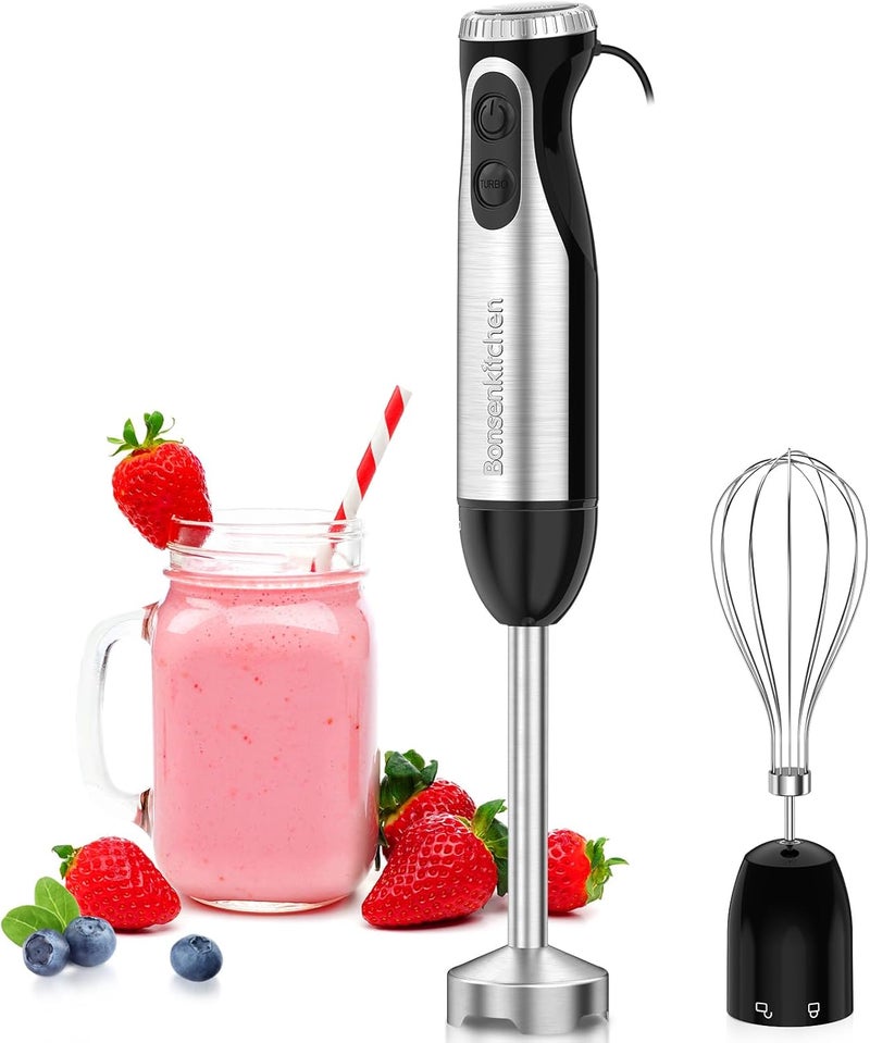 Bonsenkitchen Immersion Handheld Blender with Whisk, 20-Speed & Turbo Mode Hand Blender Stick 500W, 304 Stainless Steel Hand Blender for Soup, Smoothie, Puree, Baby Food - Image 1